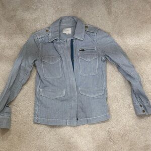 LOFT Navy Pinstripe Jean Jacket